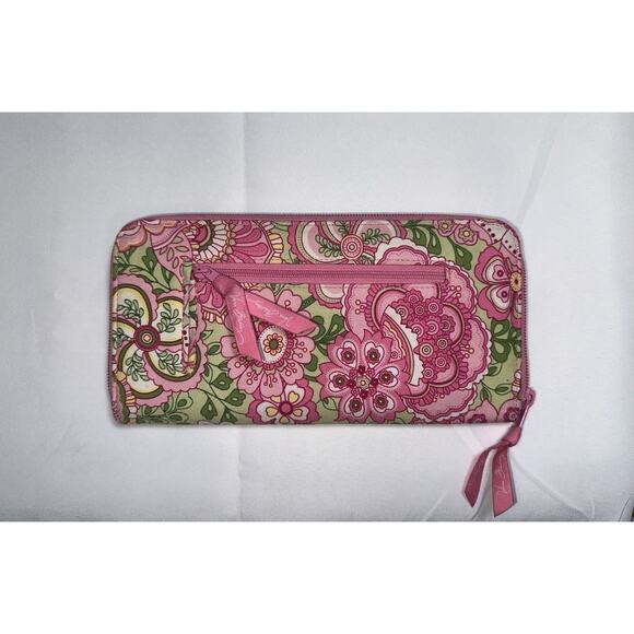Vera Bradley Travel Organizer Wallet Passport Cards Bills Coins Zip Around Pink - Picture 2 of 11